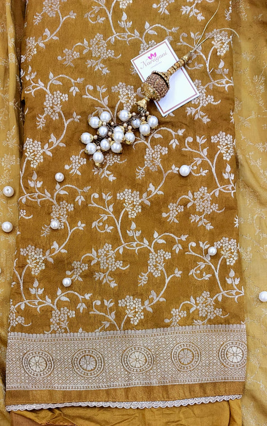 Luxury Mustard Gold Banarasi Chanderi Suit Set – Traditional & Festive Ethnic Outfit