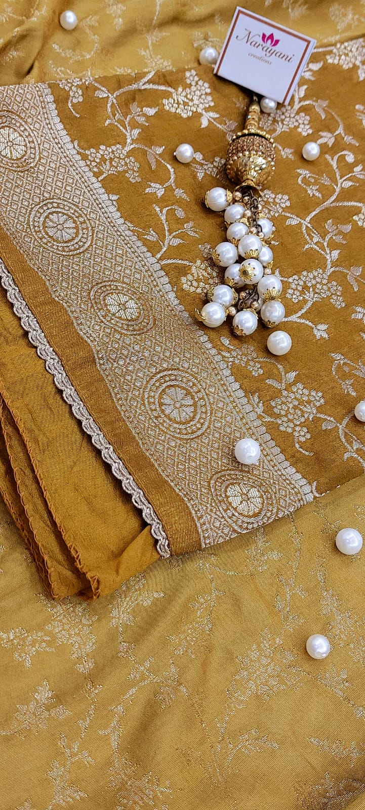 Luxury Mustard Gold Banarasi Chanderi Suit Set – Traditional & Festive Ethnic Outfit