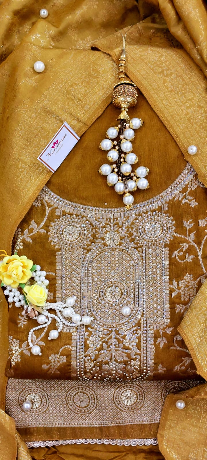 Luxury Mustard Gold Banarasi Chanderi Suit Set – Traditional & Festive Ethnic Outfit