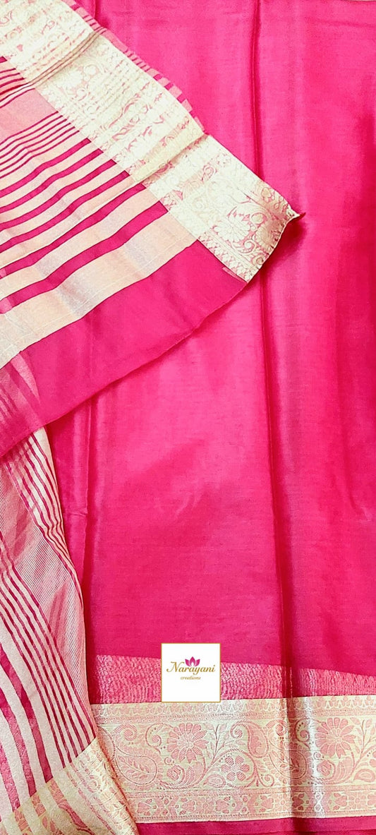 Pink Chanderi Saree with Floral Border