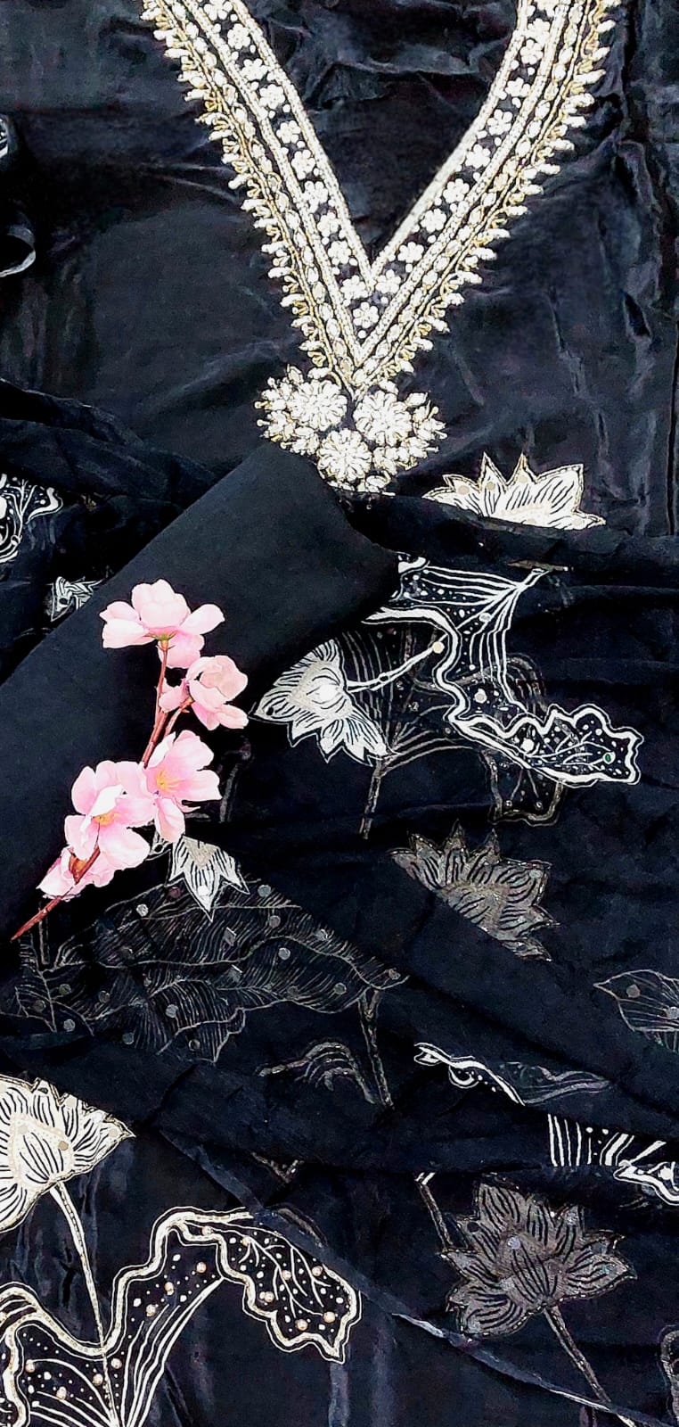 Midnight Bloom Designer Crepe Suit