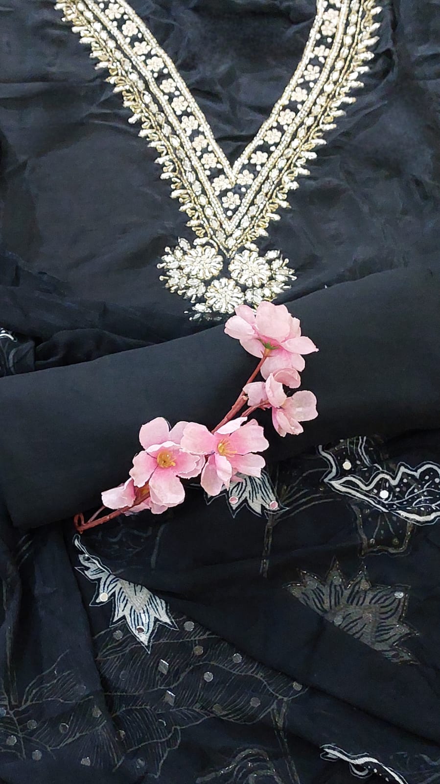 Midnight Bloom Designer Crepe Suit