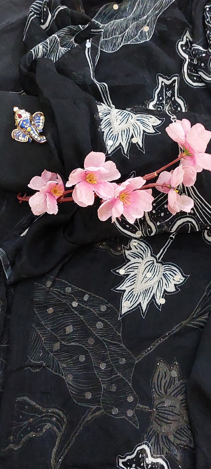 Midnight Bloom Designer Crepe Suit