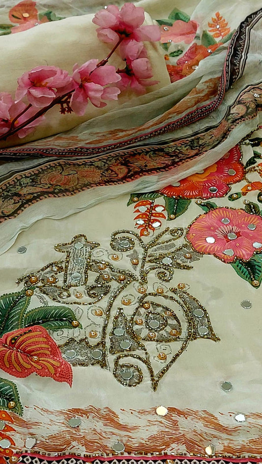Designer Printed Crepe Suit with Mirror Work – Ethnic & Festive Wear