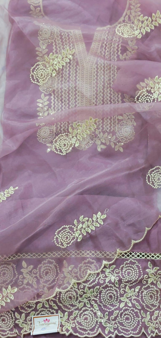 Trendy Lavender Embroidered Organza Suit with Dupatta
