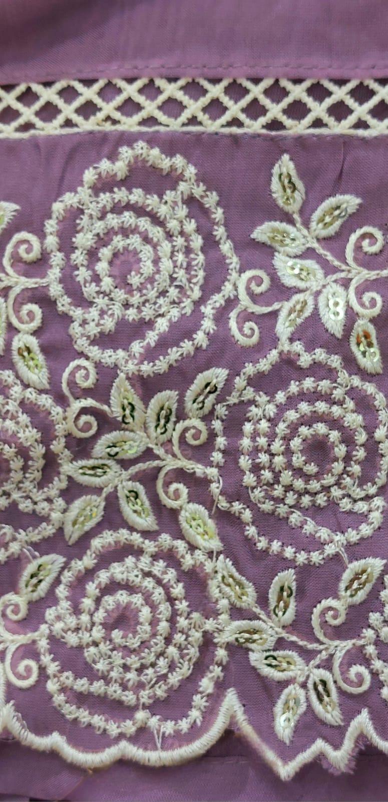 Trendy Lavender Embroidered Organza Suit with Dupatta