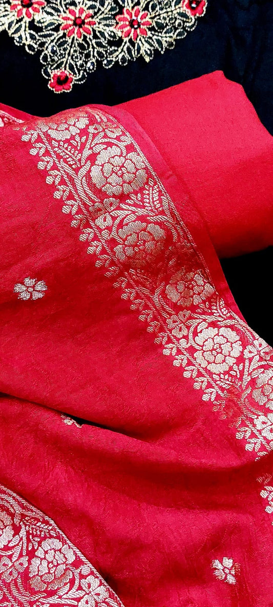 Embroidered Cotton Suit with Banarasi Dupatta