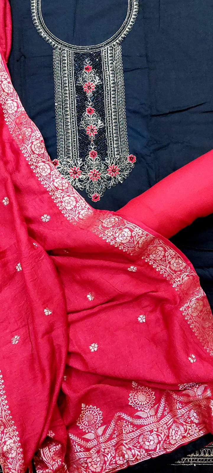 Embroidered Cotton Suit with Banarasi Dupatta