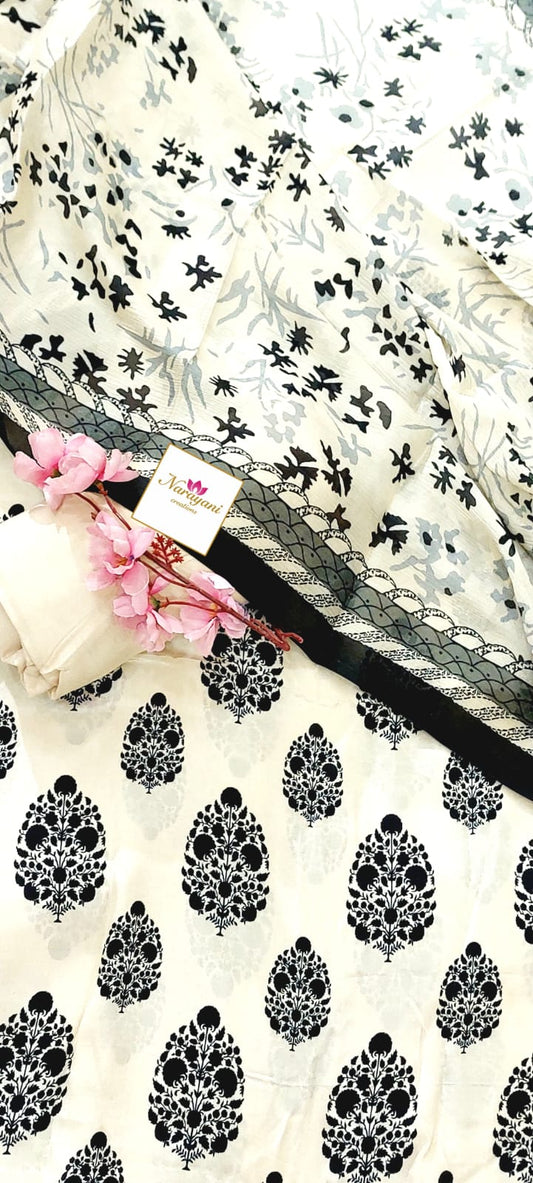 Elegant Cream Crepe Printed Suit for Women