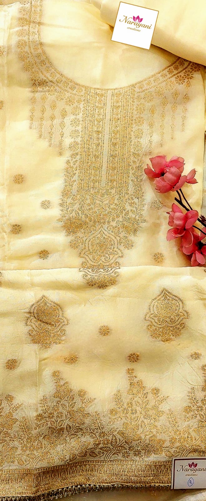 Cream Banarasi Silk Organza Suit