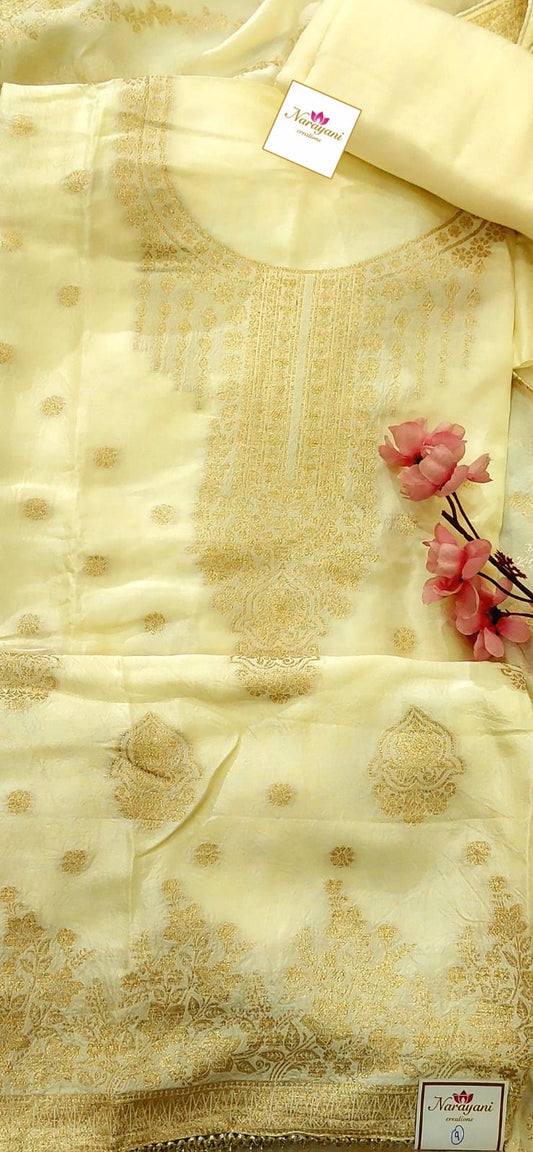 Cream Banarasi Silk Organza Suit
