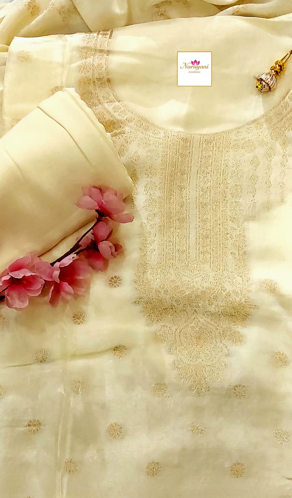 Cream Banarasi Silk Organza Suit