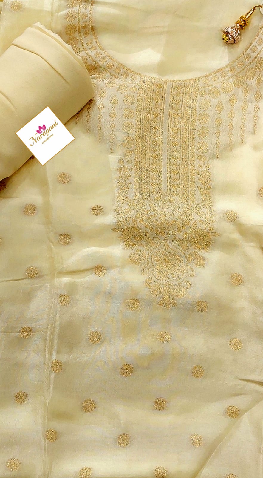 Cream Banarasi Silk Organza Suit