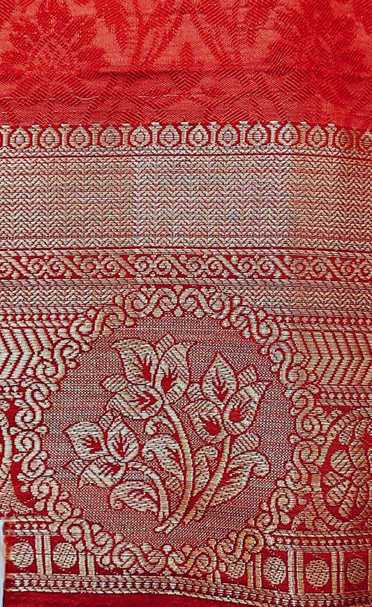 Red Chanderi Saree with Gold Border