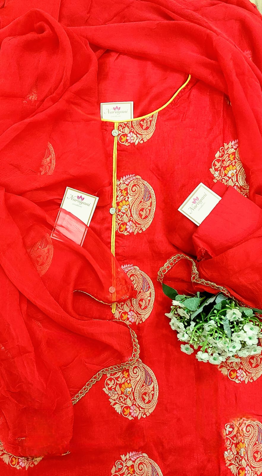 Tomato Red Chanderi Cotton Unstiched Suit