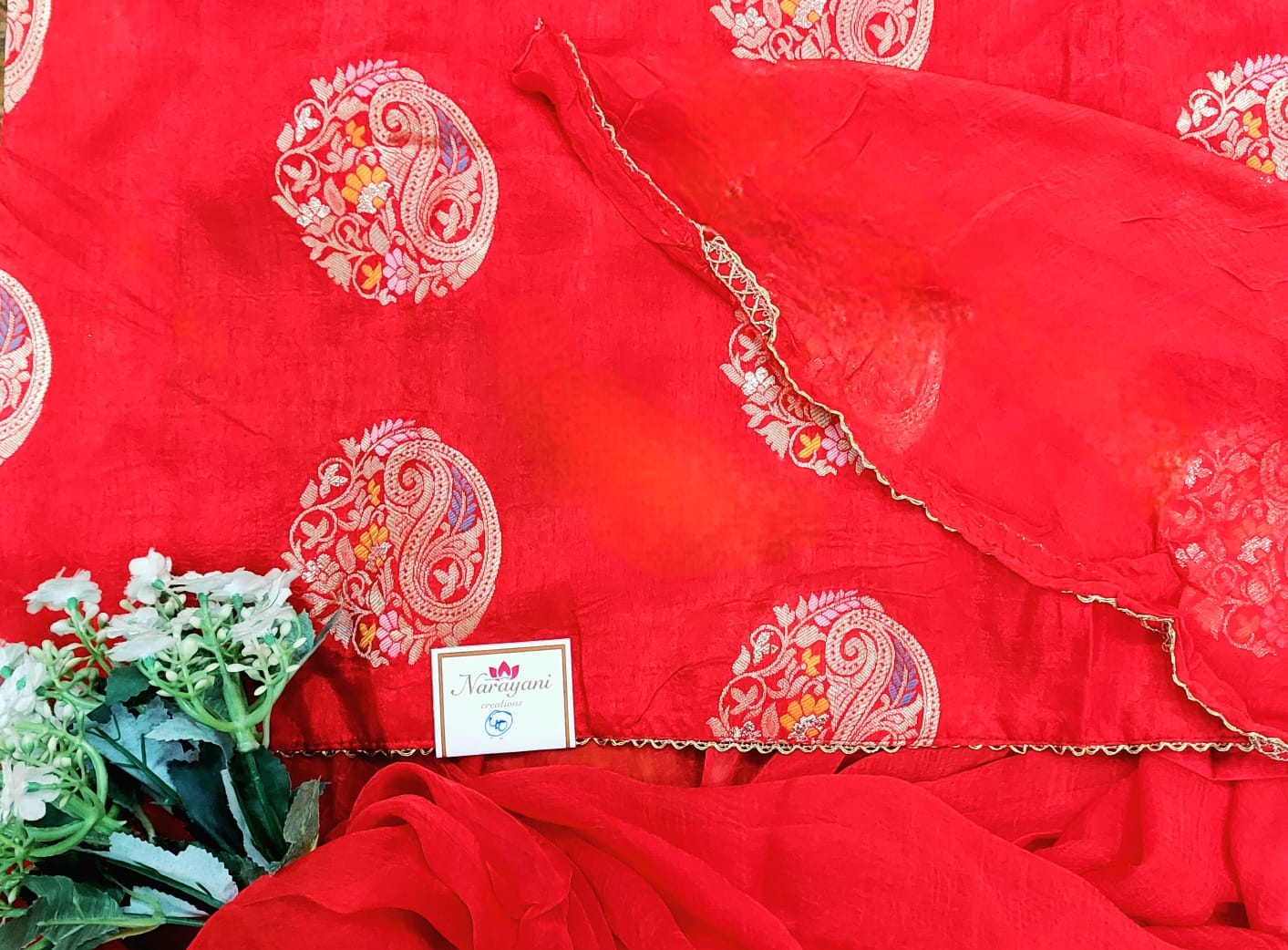 Tomato Red Chanderi Cotton Unstiched Suit