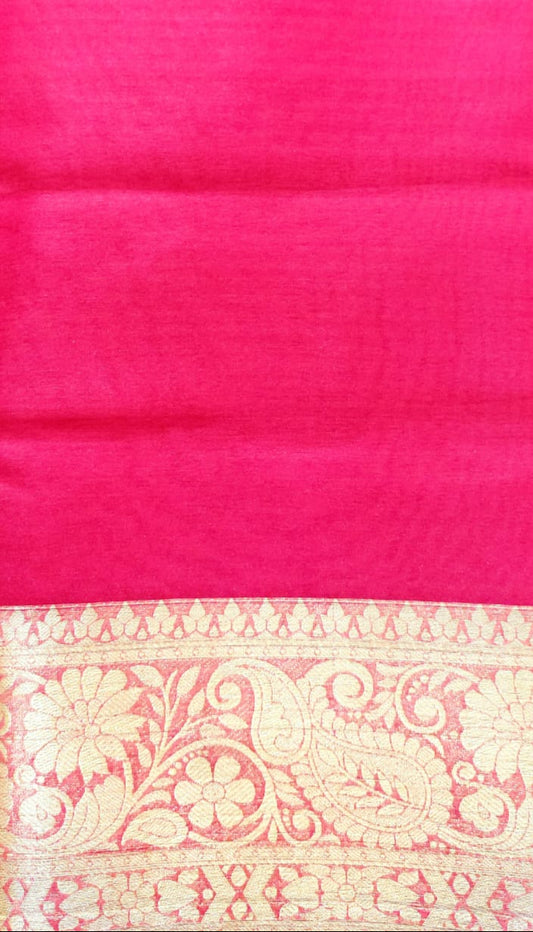 pink chanderi saree with gold border