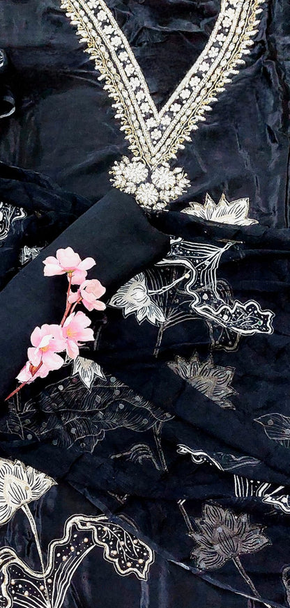 Midnight Bloom Designer Crepe Suit