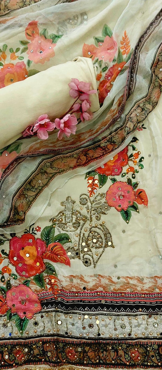 Designer Printed Crepe Suit with Mirror Work – Ethnic & Festive Wear