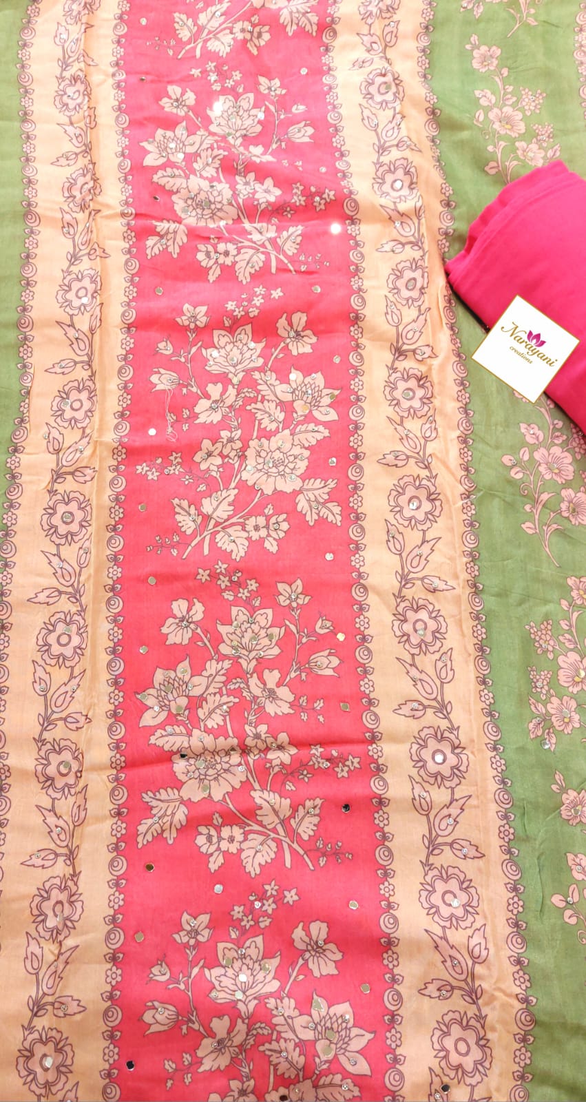 Multicolor Printed Crepe Suit with Mirror Work