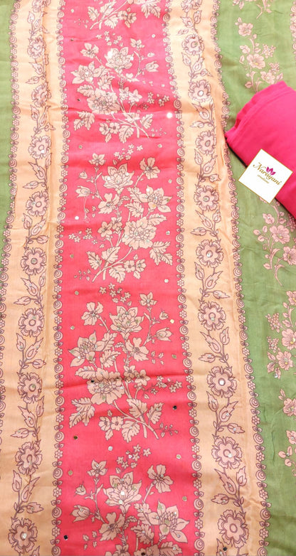Multicolor Printed Crepe Suit with Mirror Work
