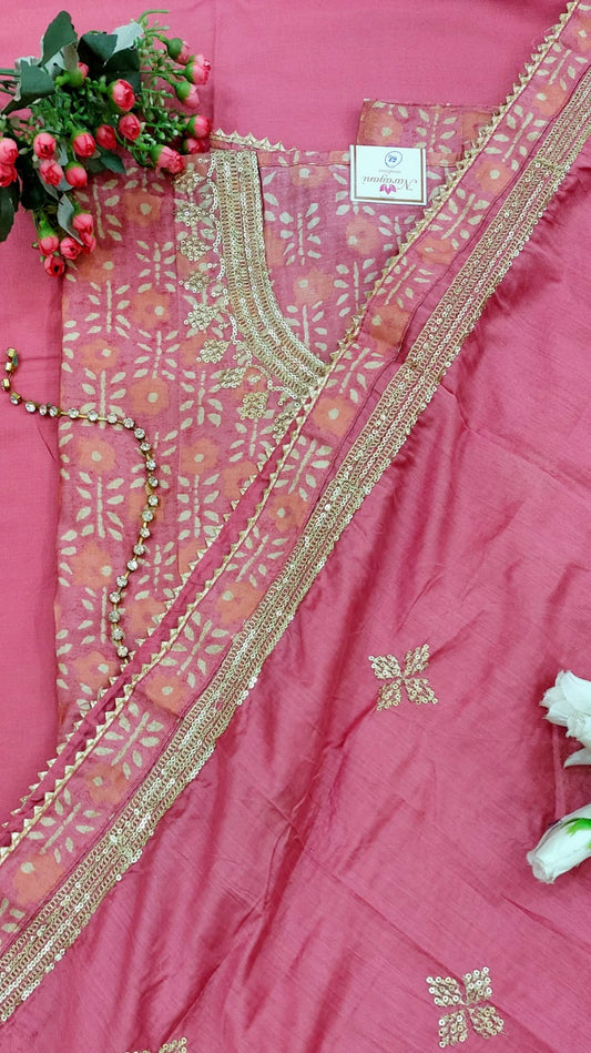 Trendy Light Pink Silk Cotton Suit for Parties & Festive Wear