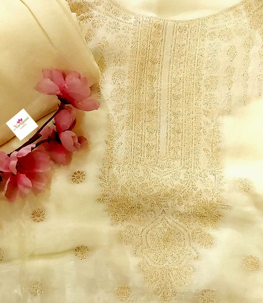 Cream Banarasi Silk Organza Suit