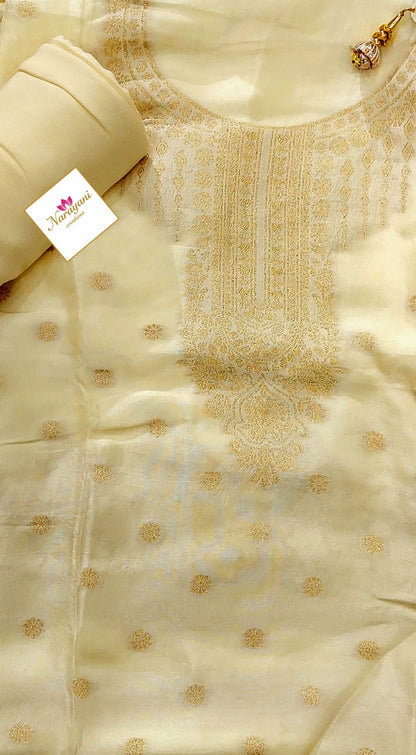 Cream Banarasi Silk Organza Suit