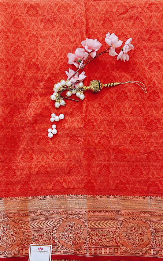 Red Chanderi Saree with Gold Border