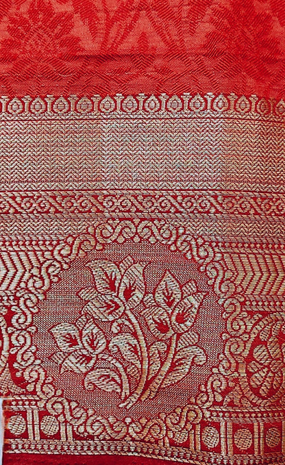 Red Chanderi Saree with Gold Border