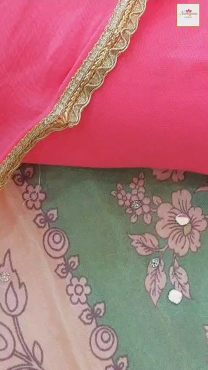 Multicolor Printed Crepe Suit with Mirror Work