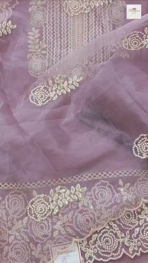 Trendy Lavender Embroidered Organza Suit with Dupatta