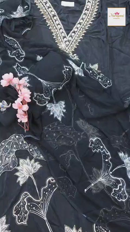 Midnight Bloom Designer Crepe Suit